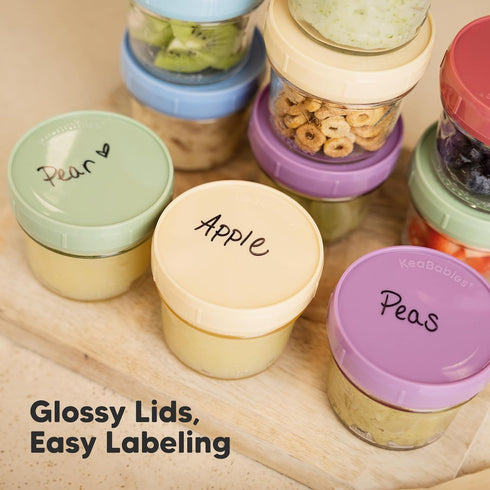 6pk 4oz KeaBabies Glass Baby Food Containers with Lids - Leak-Proof, Microwavable Small Glass Jars, Baby Purees