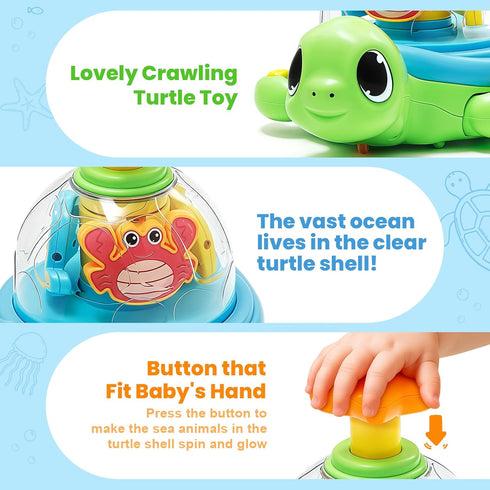 6-12 1 Tummy 7 8 9 10 11 Baby Crawling Toys Months, Musical Light-up Toys for Year Old, Press to Spin Turtle for Cause
