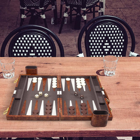 Backgammon Set - 15 Inches Classic Board Game with Leather Case, Portable Travel Strategy Game for Adults and Kids