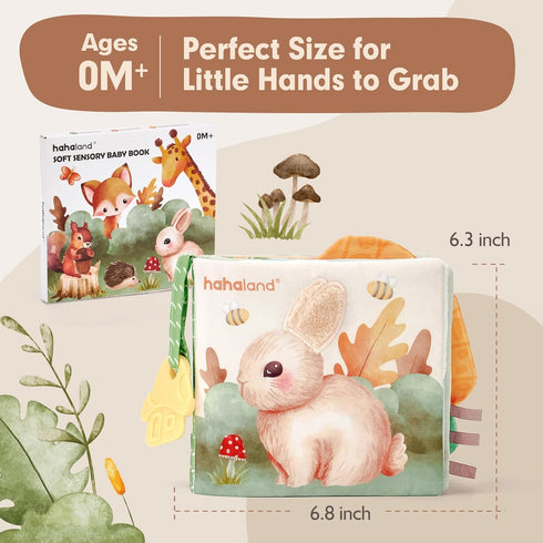 hahaland Baby Books 0-6 Months, Tummy Time Sensory Toys 6 to 12 Months, Textured Animals Mirror & Crinkle Paper
