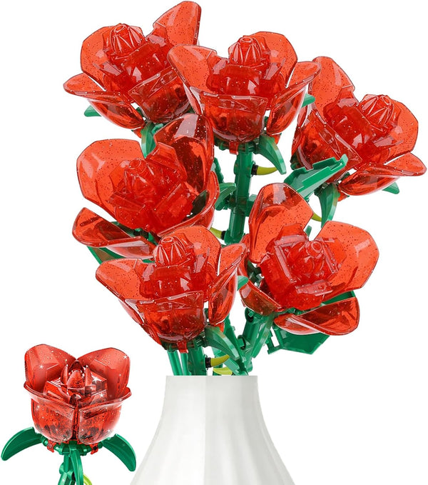 louyebh Roses Flower Bouquet Building Sets, Rose Gifts for Girls Women Girlfriend Wife,