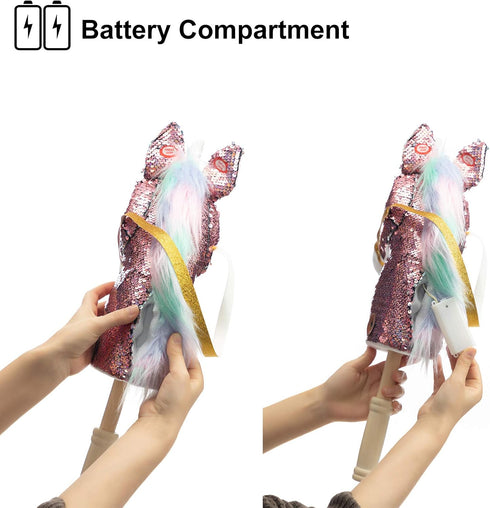 HollyHOME Sequin Unicorn Stick Horse, Handcrafted Hobby Horse with Real Pony Sounds, Plush Toy, Pink 36 Inches