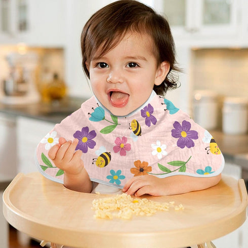 Qinllo 2 Pack 22" 11" Muslin Burp Cloths Floral Bee Pink Cotton Baby Burp Cloths Ultra Absorbent Soft Thick Burping
