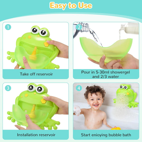 HengGL 24 Light Up Baby Bath Bubble Toys,Tub Big Frog Automatic Bubble Maker Blower with Music Baby Fun Shower Toys