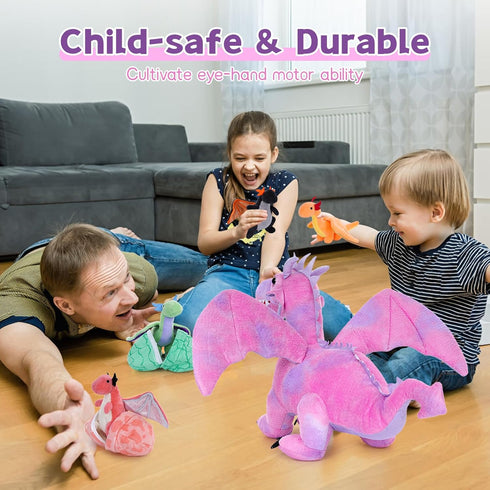 7 21.6 inch 4 2 Muiteiur Piece Dragon Stuffed Animals, Soft Plush Pink Dragon with Baby Toys and Eggs, Gift for Kids