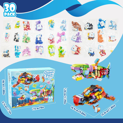 TWERF 30 Packs 895 6-8-12 Ocean Party Favors for Kids PCS Mini Marine Animals Building Blocks for Goodie Bag Stuffers