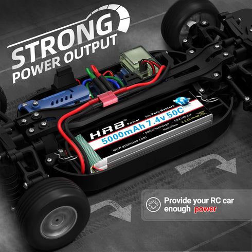 HRB POWER 7.4V 5000mAh 50C 2S HRB Lipo Battery Compatible with RC Car RC Plane RC Truck RC Boat