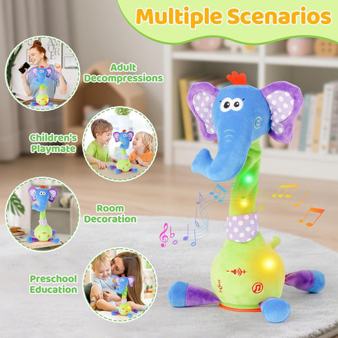 10 1-3 Dancing Talking Elephant Baby Toy, Elephant Stuffed Animal Interactive Toy, Repeating What You Say, Singing
