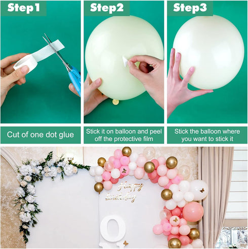 Tinabless Balloon Decorating Strip Kit for Garland, 32Ft Balloon Tape Strip, 1 Tying Tool, 100 Dot Glue & 15 Balloons