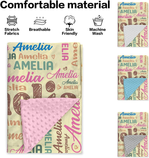 Personalized Baby Blankets for Boys Girls, Custom Name Print Yellow Baby Blanket, Soft Minky Dot Receiving Blanket