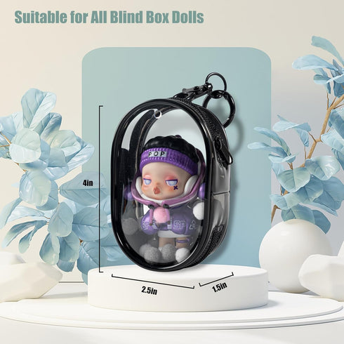 Clear Figures Display Bag, Portable Storage Bag with Keychain, Mini Doll Hanging Blind Box, Dustproof Collectibles Case
