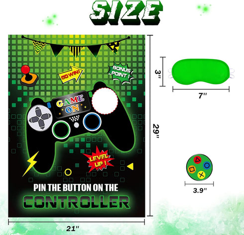 WERNNSAI Pin The Button on The Video Game Party Game - Video Game Party Supplies for Boy Kids 21" x 28" Game Poster with 24 Reusable Sticker Video Game Birthday Party Favor Sets