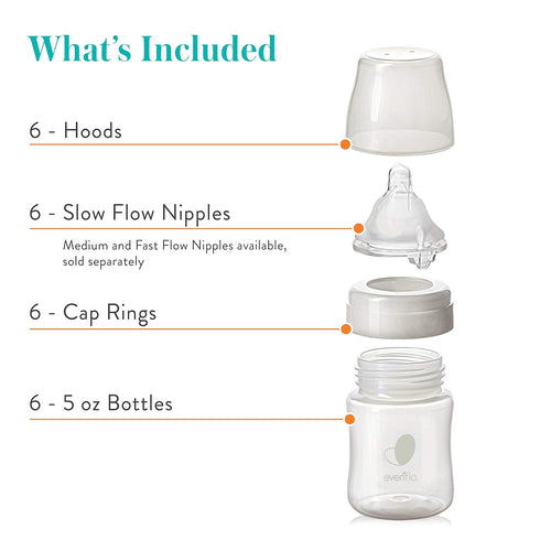5 (Pack 6) Evenflo Feeding Premium Proflo Venting Balance Plus Wide Neck Baby, Newborn and Infant Bottles - Developed
