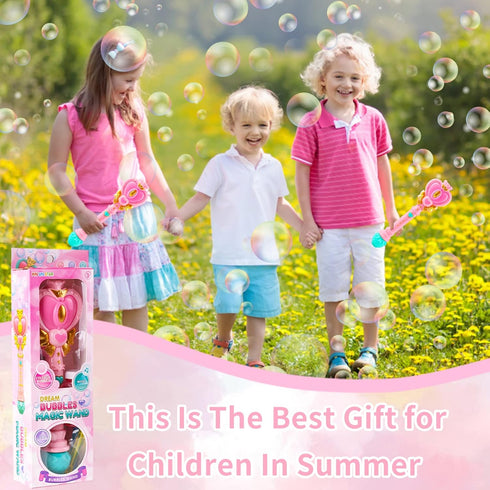 Bubble Wand for Kids - Princess Heart Bubble Machine Blower Maker Wand with Light, Outdoor Toys Gifts for Ages 1-8