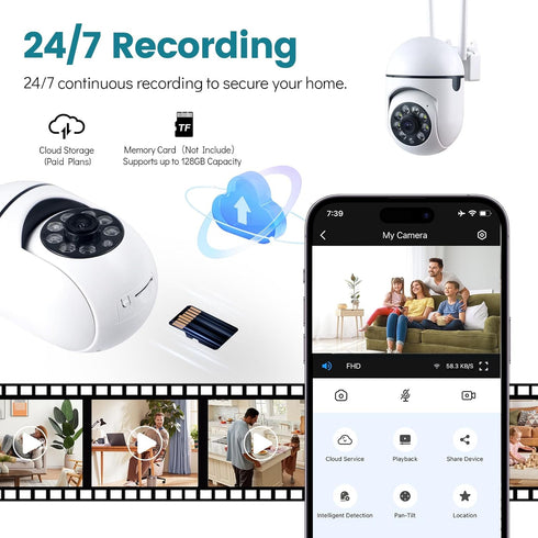 PBSEV 1080P Setup, Security Camera Indoor Wired, Pan/Tilt Control, Two-Way Audio, Clear Night Vision, Easy SD/Cloud