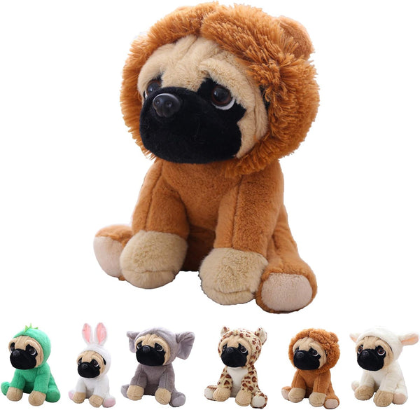 Cute Pug Dog Stuffed Animal, Brown Lion Plush Toy, Soft Pug Toy in Lion Costume, 10 Inch