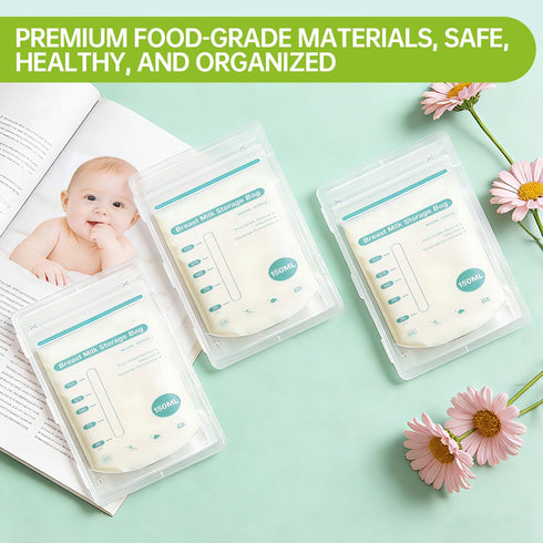 Pinsit 20PCS 7.48 5.11 0.67 Clear Flat Breast Milk Freezer Storage Organizer, Breast Milk Storage Bags Freezer
