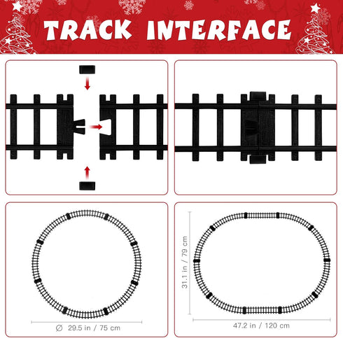 Set 47.2" 4 Set Toyvian Christmas Railway Train with Railway Track & Cars Lights and Sounds Railway,Battery Operated