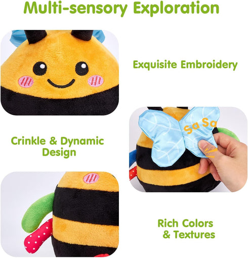 6 12 18 Tummy 1 2 3 hahaland Baby Toy for + Months Crawling Musical Dancing Bouncing Learning Bee Plush, Interactive