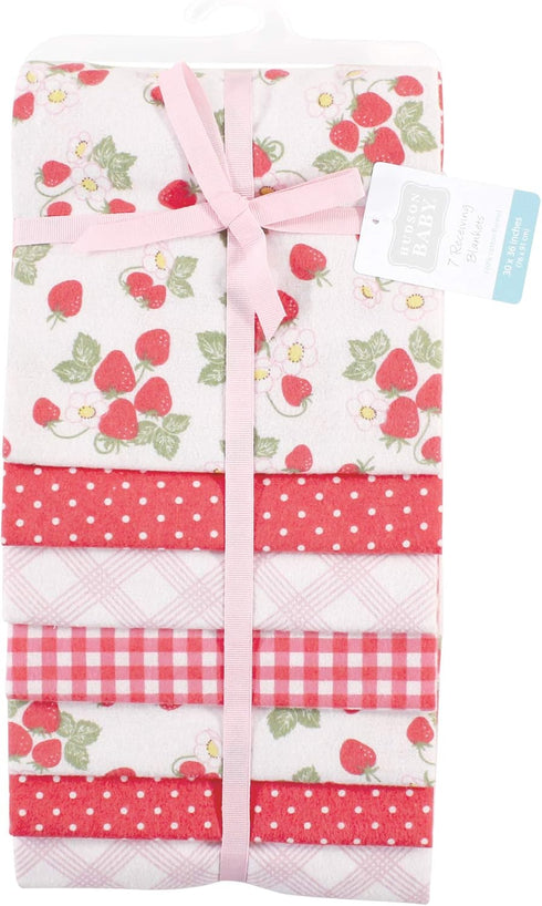 Set, Hudson Baby Unisex Cotton Flannel Receiving Blankets Strawberries, One Size