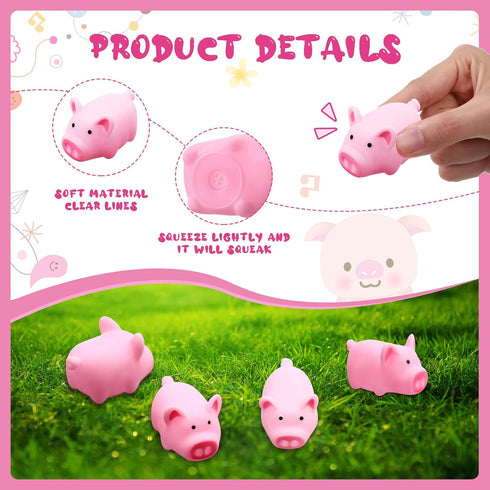 200 Pcs Tiny Pink Rubber Pig Bath Toy Bulk, Float and Squeak Piggy Bathtub Toys for Baby Shower Party Supplies