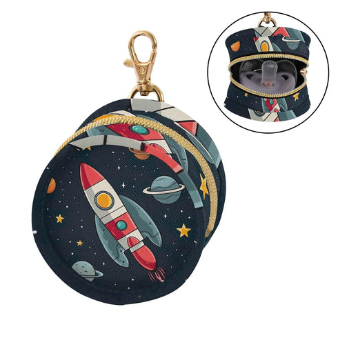 YETTASBIN Space Rocket Portable Pacifier Holder Case with Metal Hook Buckle & Zipper for Diaper Bag and Stroller