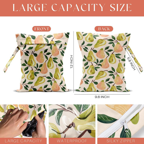 VBCVBGFH 4 Pack Cute Fruit Wet Bag Waterproof Washable Reusable Wet Dry Bag for Swimsuit Dirty Clothes Bathing Cloth