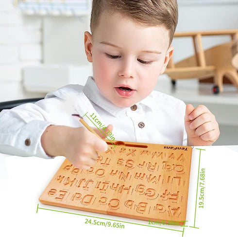 TanFans Wooden Alphabet Tracing Board, Montessori Educational Toy for Preschool, Fine Motor Skills Development Tool