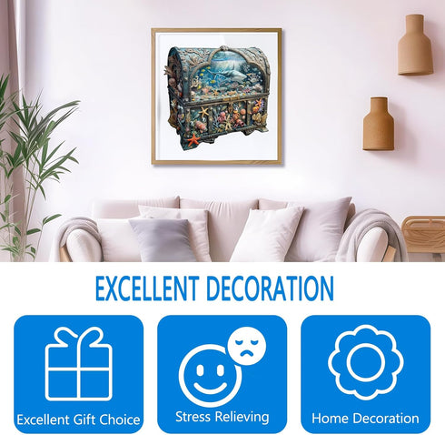 '-17.3 17in -460 Wooden Puzzles for Adults, Treasure Chest Ocean Jigsaw Puzzle, Unique Shape Wood Puzzles Adult, Wall