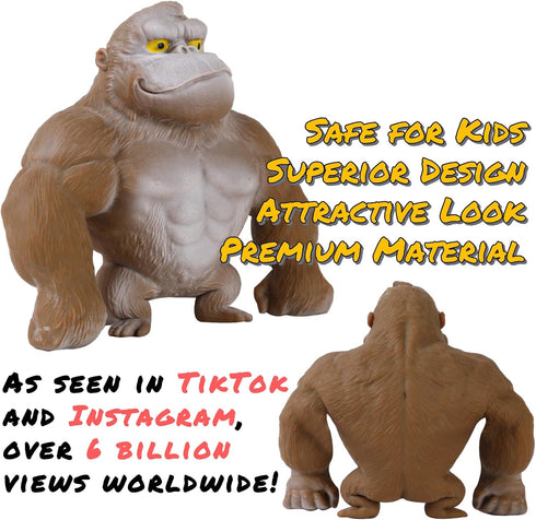 Brown Stretchy Gorilla Fidget Toy, Heavy Duty Sand-Filled Rubber Monkey Squishy, Stress Relief Ape with Goofy
