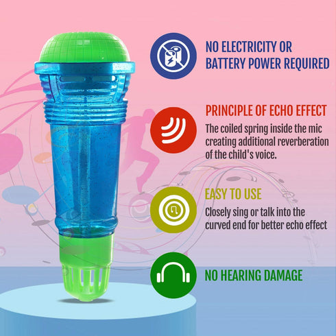 Novelty Place Echo Mic for Kids - Battery-Free Magic Microphone - Voice Amplifying Retro Toy for Singing - 10" (Blue &