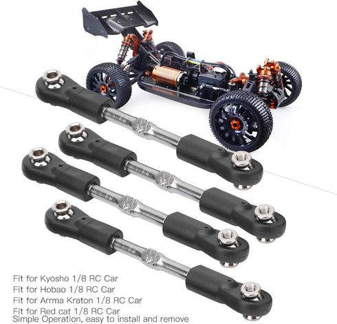 RC Steering Rod, 4Pcs Adjustable Metal Steering Linkage Rod for Remote Control Car Servo Pull Rod