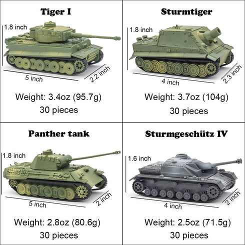 Kvvdi 4 Sets Upgrade 3D Puzzles Plastic Model Toy Tank Kit for Adults, Military Tiger Tank Model Collection