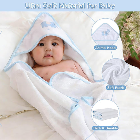 6 Set, 28 28 inch Viviland Pcs Hooded Baby Towels and Washcloths Super Gentle Bath Towels for Newborn Face & Body
