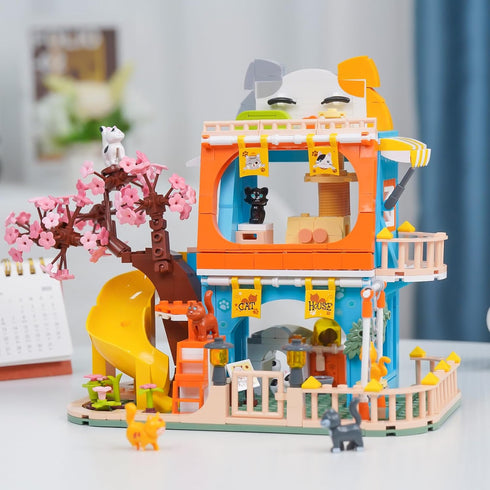 QLT QIAOLETONG Cute Cat House Toy Building Set for Girls 6-12, 521 PCS Friendship House Kit Compatible with Lego