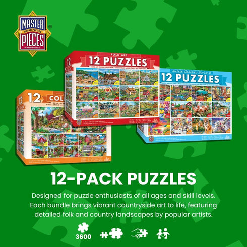 12 Pack 12-Pack 500, 300, 100 MasterPieces Jigsaw Puzzles for Adults, Family, Or Kids - Artist Gallery Bundle