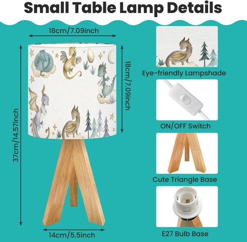 OEPWQIWEPZ Tripod Bedside Desk Table Lamp Dragon Baby Animals Watercolor Wood Nightstand Lamp with Linen Fabric Shade
