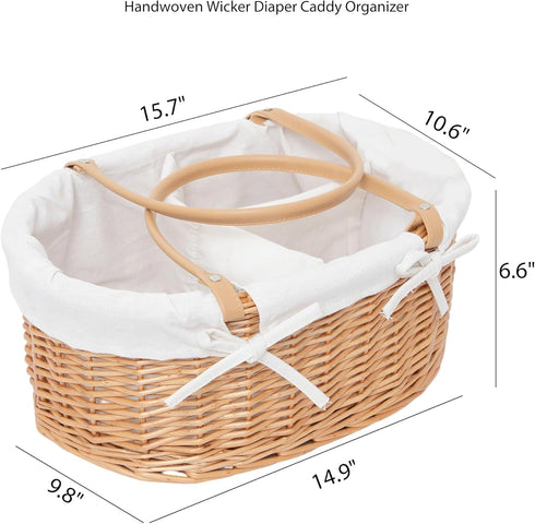 Handwoven Wicker Diaper Caddy Organizer, Multi - functional Baby Diaper Bag for Nursery & Home Storage, Detachable
