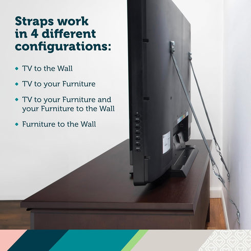1st 2Pack, Safety TV & Furniture Safety Straps, Black, Screws Included