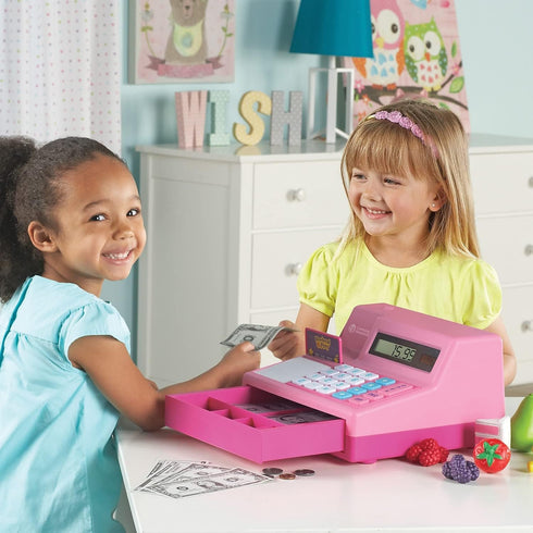 Learning Resources Pretend and Play Calculator Cash Register Pink - Money for Kids, Math Games, Playstore Grocery