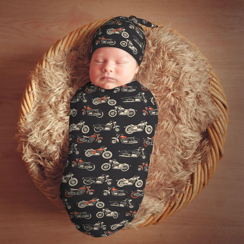 Sets Motorcycles On Black Background Newborn Swaddle Blankets Hat Soft Baby Receiving Blanket Swaddle Sack for Baby