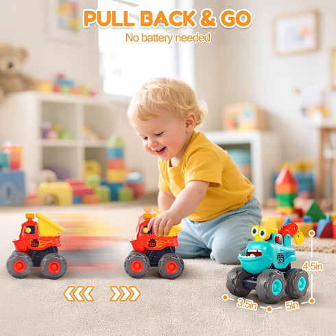 1 1-3 12-18 1 Toys for Year Old Boy, Monster Truck Toys Construction Cars for Toddler Crane Truck Dump Excavator Pull