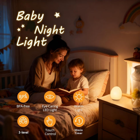 7 &30-Min Night Light for Kids,Egg Night Light for Baby Nursery, Colors Changing Timer Portable Nursery Night Lamp