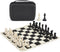 Tournament Portable Chess Set with 20" Silicone Board Mat, 4" King Plastic Weighted Pieces, 2 Extra Queens & Carrying