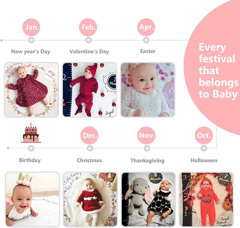Elephant Newborn Baby Monthly Milestone Blanket, Organic Plush Fleece Photography Background Prop for Boy Girl