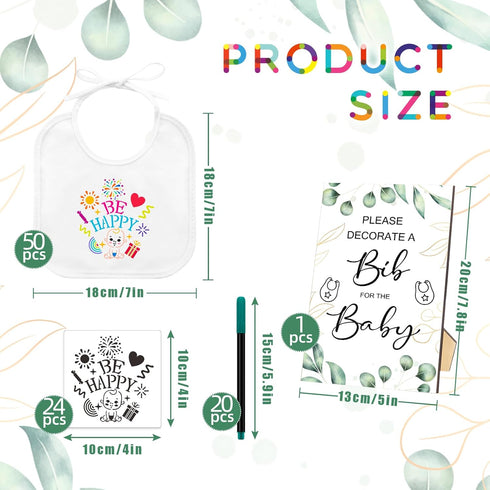 SytuHete 95 Kit50 24 20 1 SytuHe Pcs DIY Baby Bibs Decorating White Bibs Stencils Fabric Markers Baby Shower Game Sign