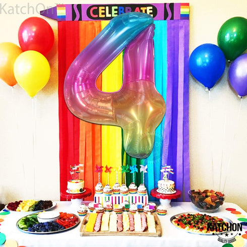 KatchOn Giant Rainbow 4 Balloon Number, 40 Inch, Number 4 Balloons for 4th Birthday Tie Dye Decorations