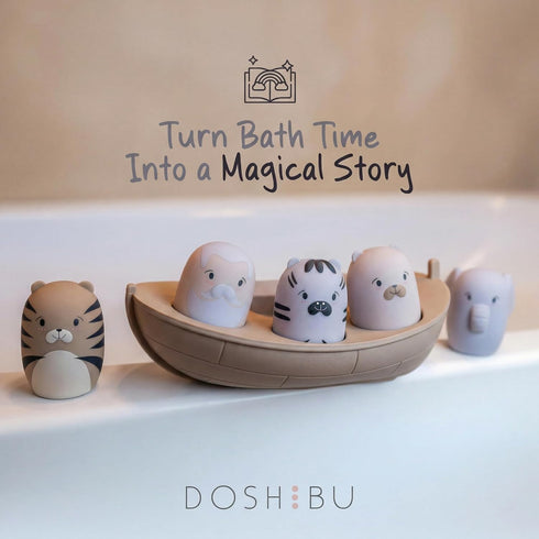 Doshibu Set 18M+ 7 Noah's Ark Silicone Floating Bath Toy for Toddlers Includes Pieces Boat Animals and Waterproof Bible