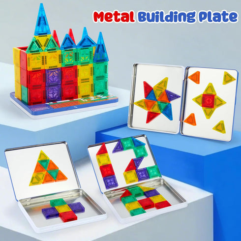 Gemmicc 58 PCS Mini Magnetic Tiles, Travel Magnet Construction Toys with Metal Storage Box, Sensory Montessori Toys