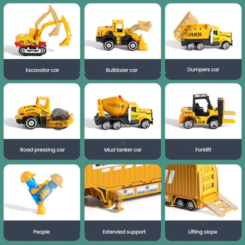 Set Forklift,Bulldozer,Dump Kids Construction Truck Toys Excavator, Trucks,Cement Truck,Road Roller, Alloy Construction